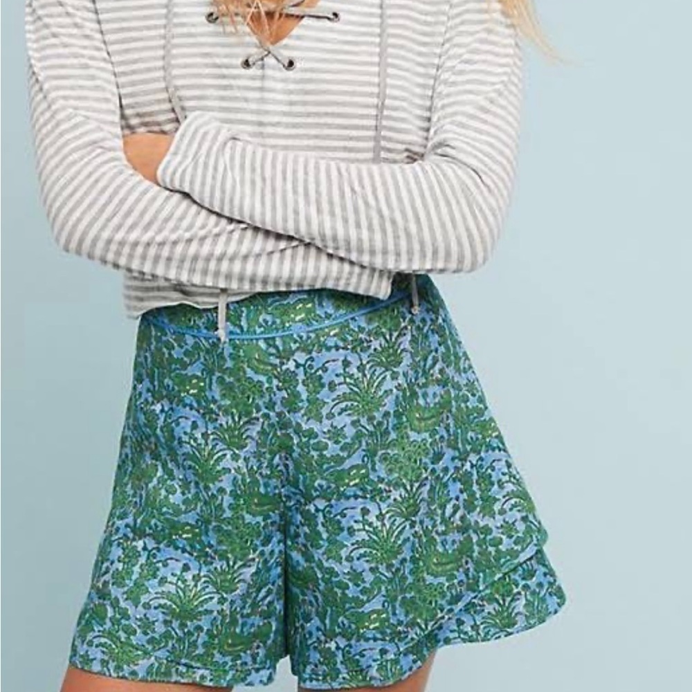 Anthropolgie Elephant Floral Print Rayon Linen Shorts Extra Small- Pre Own - Picture 9 of 15